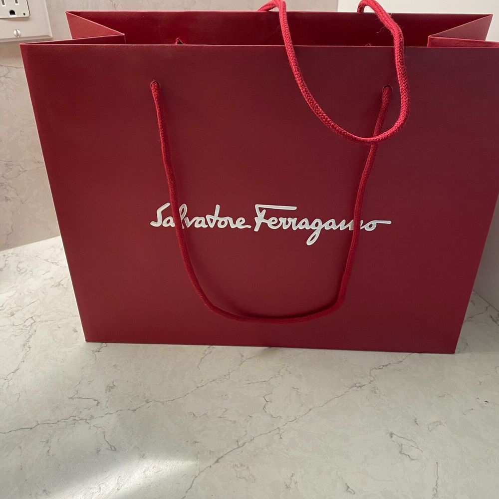 Salvatore Ferragamo Red Paper Shopping Bag with Handle L 15.2"x D 6.7"x H‎ 11.7"